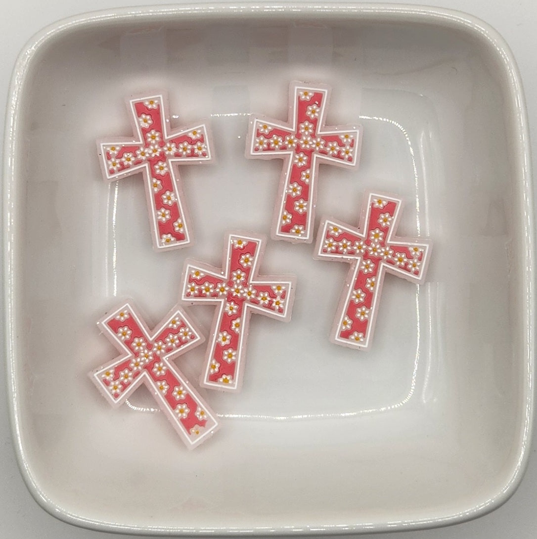 Floral Cross Silicone focal beads