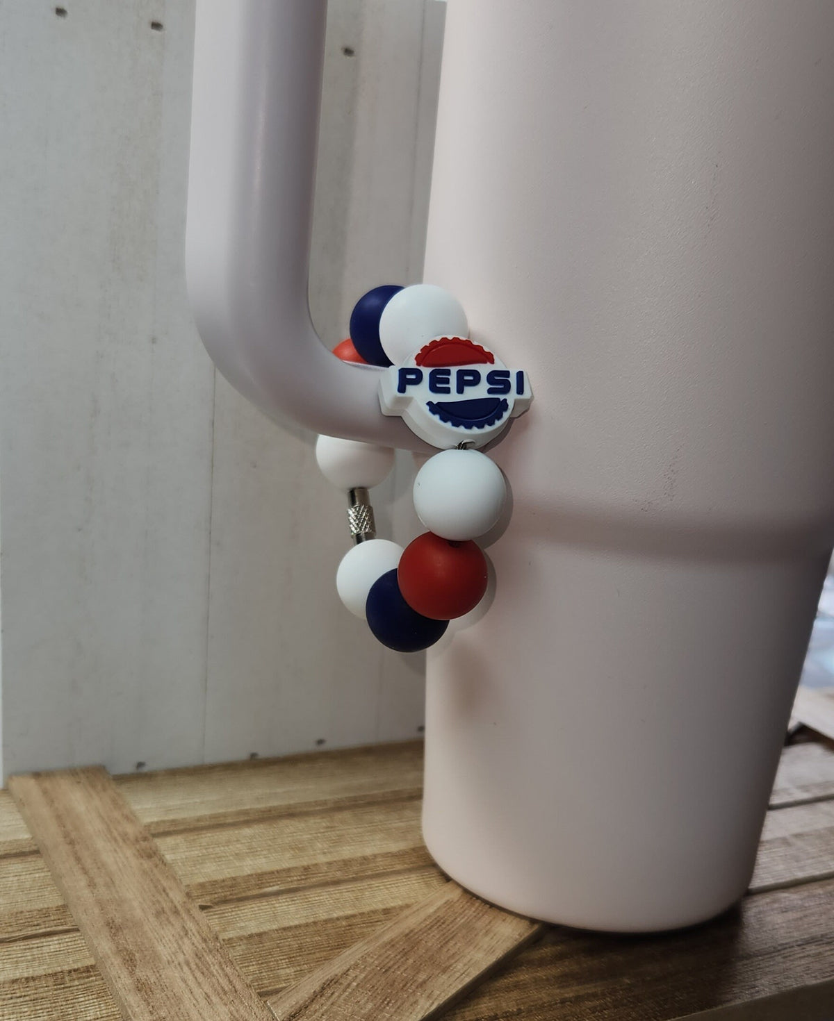 Blue and Red Cola silicone beaded tumbler cup charm