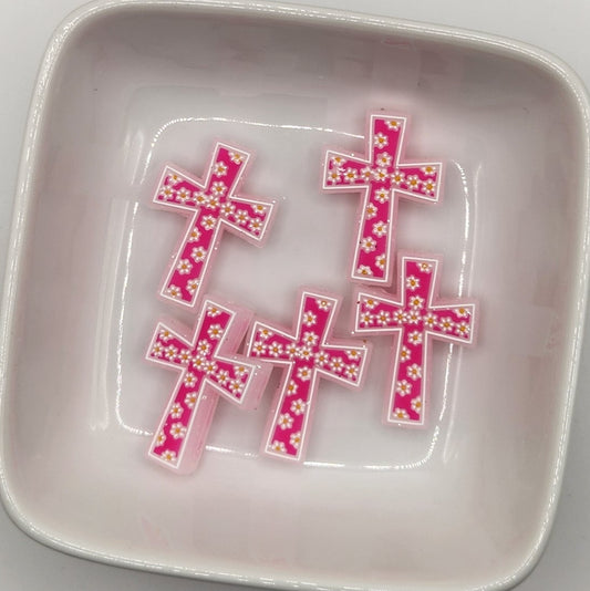Floral Cross Silicone focal beads
