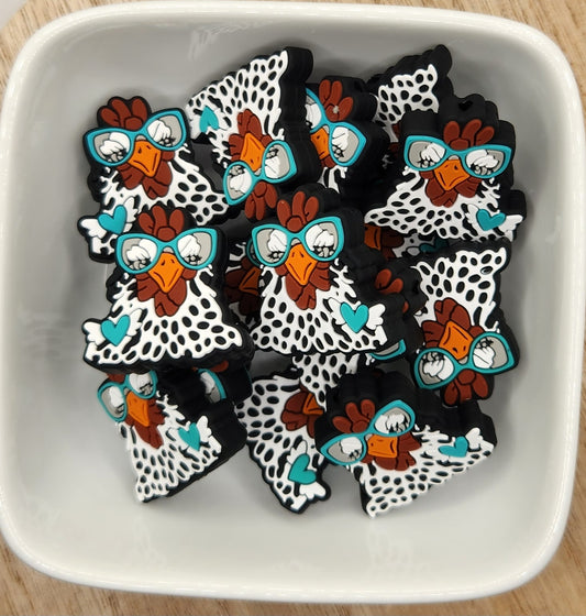 Chicken with glasses Silicone focal bead