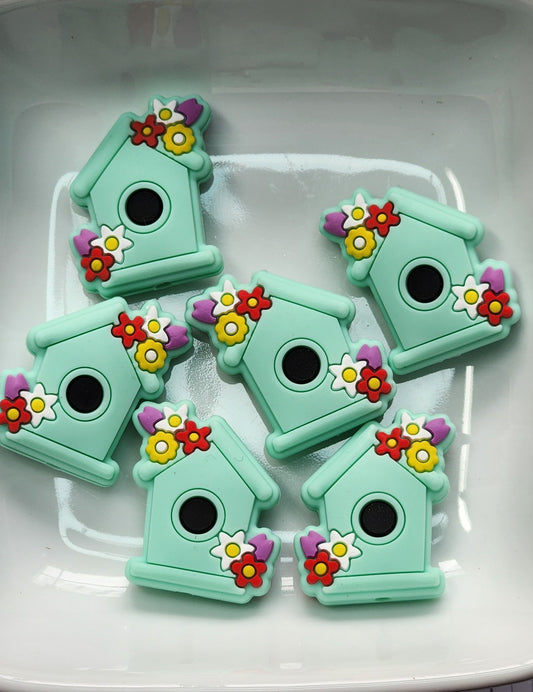 Birdhouse silicone focal beads